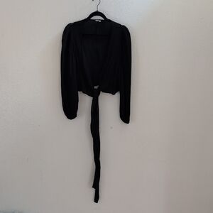 Cotton On Tie Front Long-Sleeve Crop Top - Black
